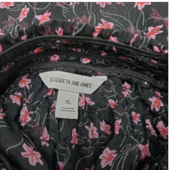 Elizabeth and James Women's Smocked Mock Neck Sheer Long Sleeve Floral Top XL - Picture 8 of 14